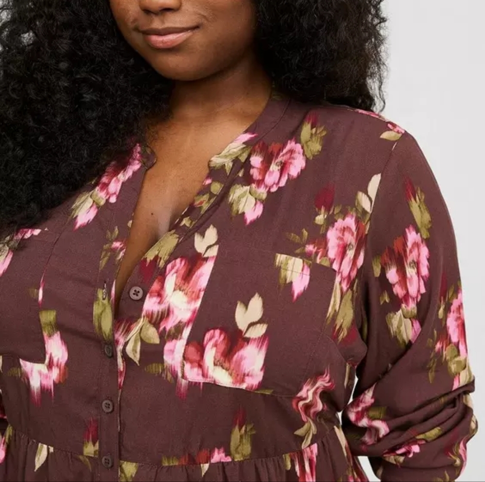 Torrid Size 0 Emma Babydoll Challis Button Up Tunic Top Blair Floral - Picture 3 of 6